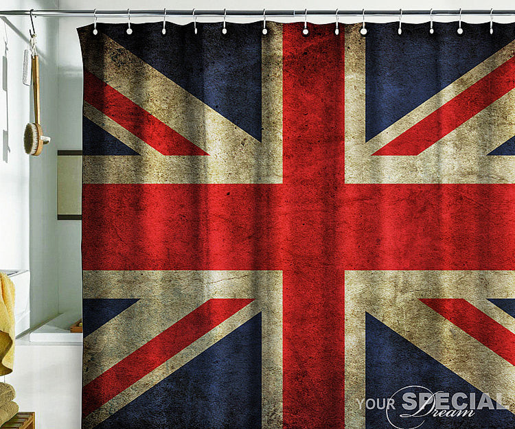 Shower Bath Curtain British flag UK banner London Great Britain grunge - Pulaton stickers and posters
