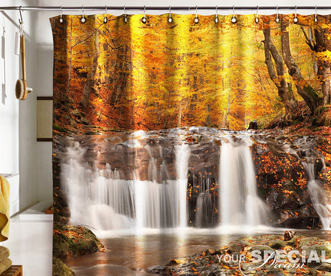 Bath Shower Curtain gold autumn waterfall cataract fall - Pulaton stickers and posters
