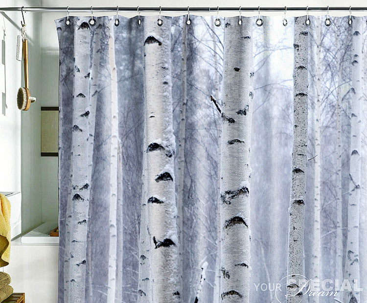 Bath Shower Curtain tree shade birch forest wood - Pulaton stickers and posters

