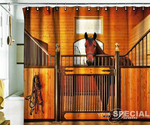Bath Shower Curtain horse stable stabling barn cowboy 60"x75" (150x190cm) - Pulaton stickers and posters
