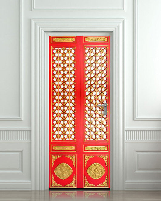 Door STICKER asian door ornamental pattern design mural decole film self-adhesive poster 30"x79"(77x200 cm) - Pulaton stickers and posters
 - 1