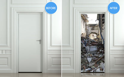 Door STICKER fragments splinters rescuer ruins mural decole film self-adhesive poster 30"x79"(77x200 cm) - Pulaton stickers and posters
 - 2