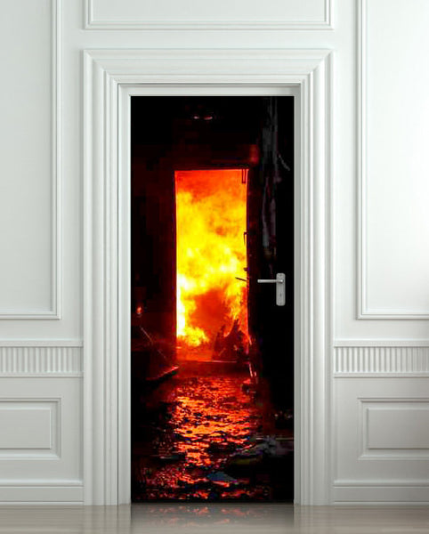 Door STICKER fire fireman conflagration flame flare blaze mural decole film self-adhesive poster 30"x79"(77x200 cm) - Pulaton stickers and posters
 - 1