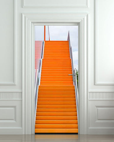 Door STICKER stair orange raise raising mural decole film self-adhesive poster 30"x79"(77x200 cm) - Pulaton stickers and posters
 - 1