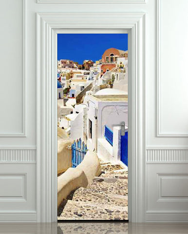 Door STICKER Greek Greeck town streets travel mural decole film self-adhesive poster 30"x79"(77x200 cm) - Pulaton stickers and posters
 - 1
