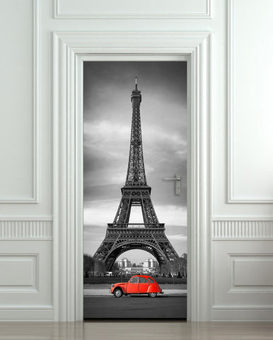 Door STICKER Eiffel tower red car mural decole film self-adhesive poster 30"x79"(77x200 cm) - Pulaton stickers and posters
 - 1