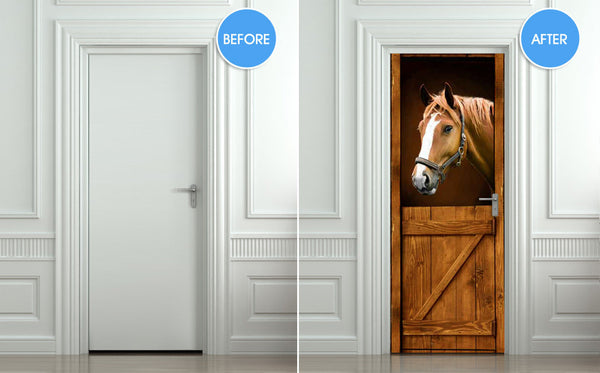 Door STICKER horse barn stable stall mural decole film self-adhesive poster 30"x79"(77x200 cm) - Pulaton stickers and posters
 - 2