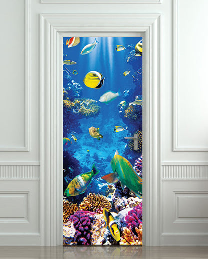 Underwater world, aquarium, fishes, ocean, door sticker mural