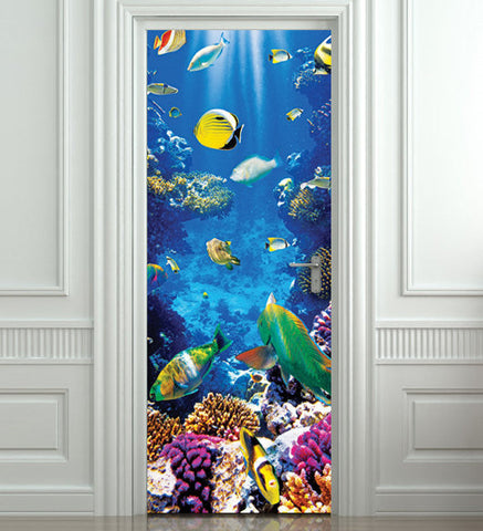 Door STICKER aquarium fish sea underwater mural decole film self-adhesive poster 30"x79"(77x200 cm) - Pulaton stickers and posters
 - 1