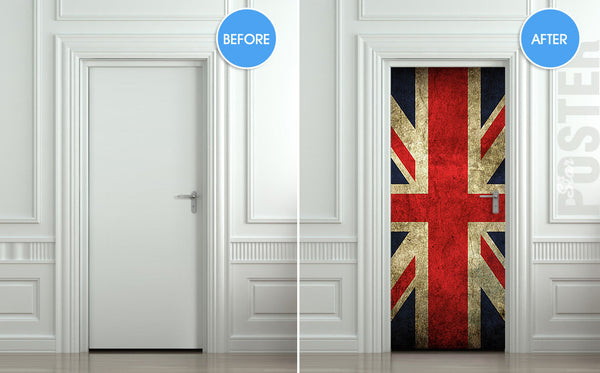 Door STICKER British flag UK banner Great Britain England English London mural decole film self-adhesive poster 30"x79"(77x200 cm) - Pulaton stickers and posters
 - 2