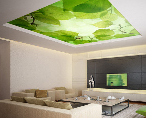 Green leafes sticker for ceiling, decal mural, poster