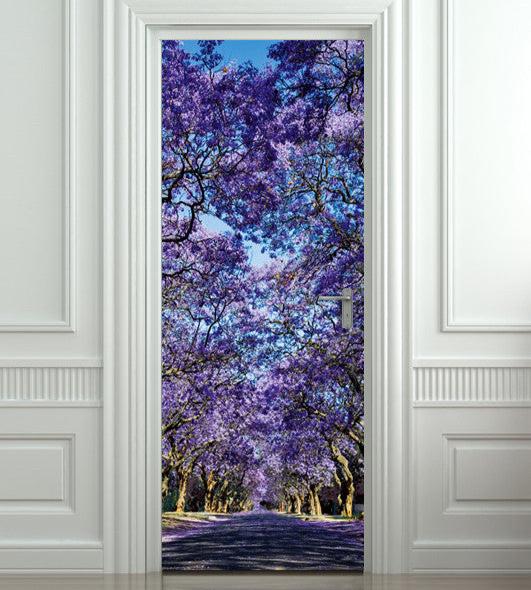 Door Wall sticker - Purple alley mural, self-adhesive, single piece