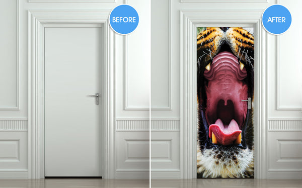 Door STICKER tiger mouth animal mural decole film self-adhesive poster 30"x79"(77x200 cm) - Pulaton stickers and posters
 - 2